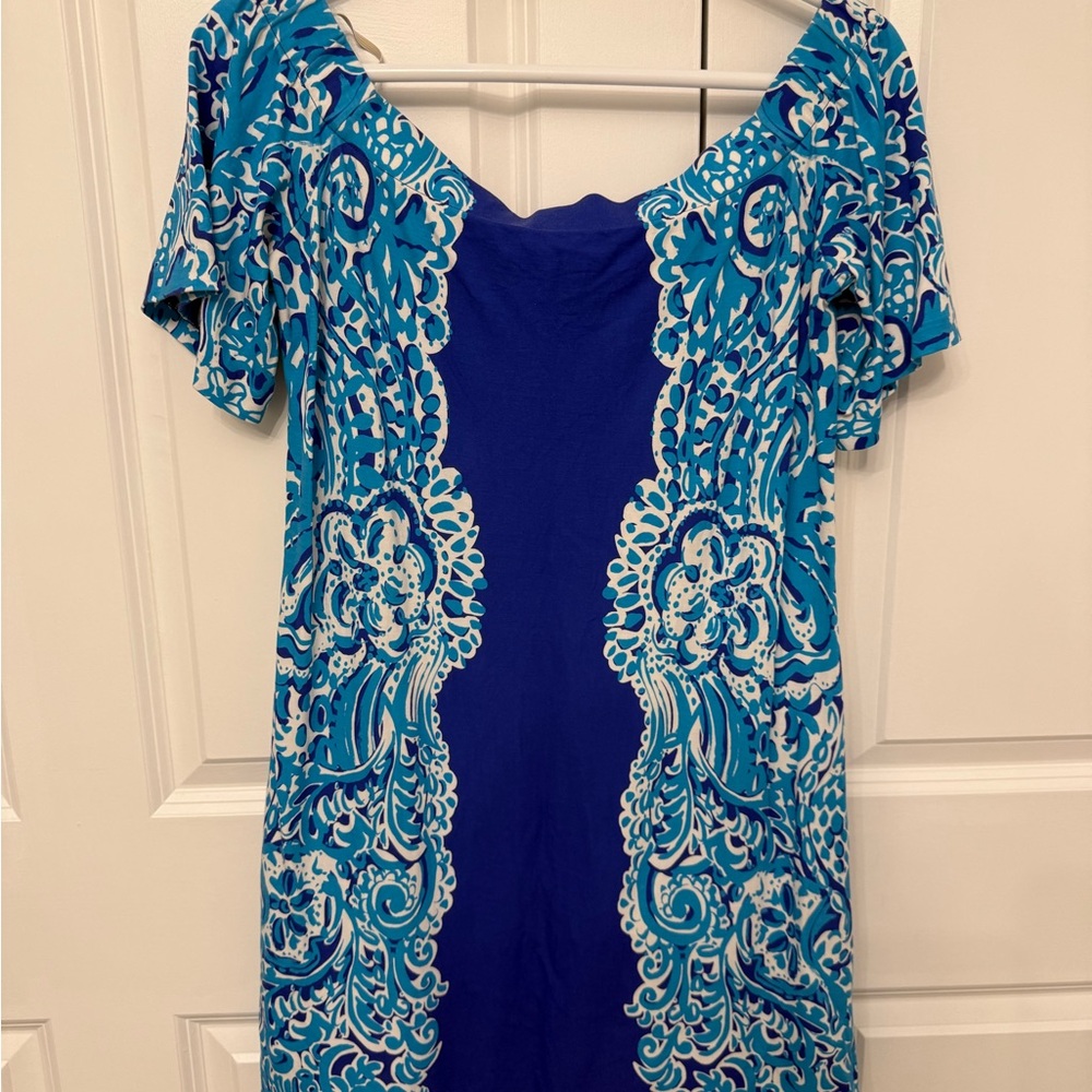 Off Shoulder Lilly Pulitzer Elegant Blue Patterned Dress